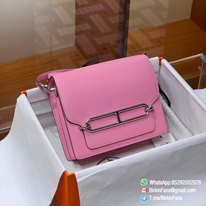 High Quality Replica Hermes Roulis Mini Bag 18mm Calfskin Rose Dete K4 Silver Hardware 6