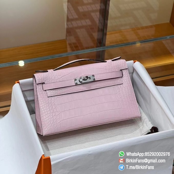 High Quality Replica Mini Kelly Bag 09 Mauve Pale Alligator Crocodile Leather Silver Hardware 01