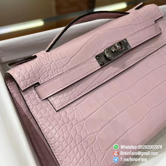 High Quality Replica Mini Kelly Bag 09 Mauve Pale Alligator Crocodile Leather Silver Hardware 05