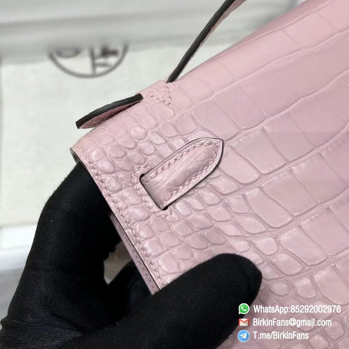 High Quality Replica Mini Kelly Bag 09 Mauve Pale Alligator Crocodile Leather Silver Hardware 06