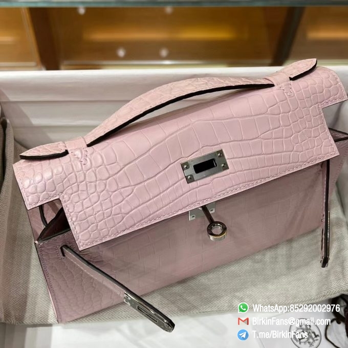 High Quality Replica Mini Kelly Bag 09 Mauve Pale Alligator Crocodile Leather Silver Hardware 08