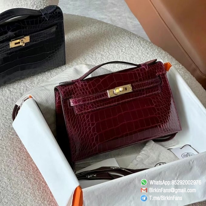 Best Rep Hermes Bags Mini Kelly Bag Bordeaux 57 Alligator Crocodile Leather Gold Hardware