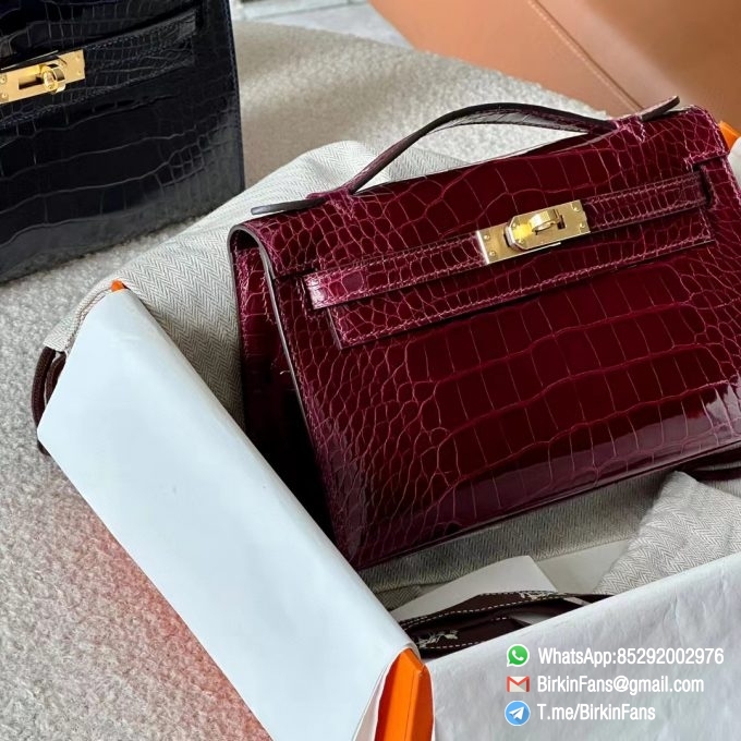 Best Rep Hermes Bags Mini Kelly Bag Bordeaux 57 Alligator Crocodile Leather Gold Hardware 1