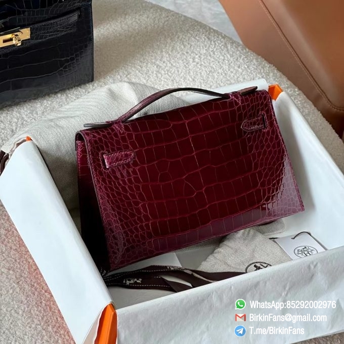 Best Rep Hermes Bags Mini Kelly Bag Bordeaux 57 Alligator Crocodile Leather Gold Hardware 3