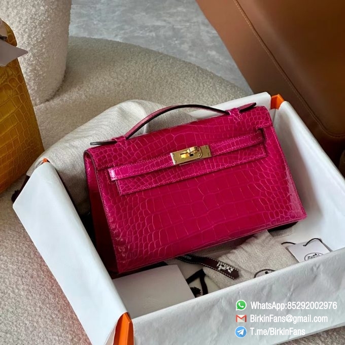 Best Rep Hermes Bags Mini Kelly Bag Rose sheherzade J5 Alligator Crocodile Leather Gold Hardware