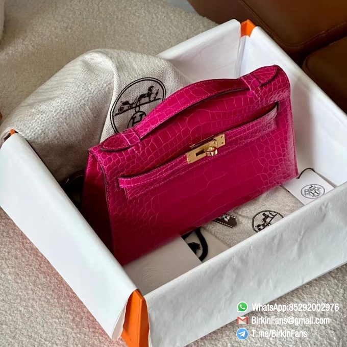 Best Rep Hermes Bags Mini Kelly Bag Rose sheherzade J5 Alligator Crocodile Leather Gold Hardware 1