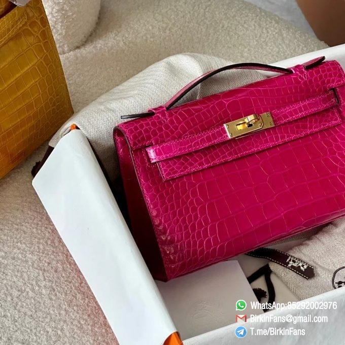 Best Rep Hermes Bags Mini Kelly Bag Rose sheherzade J5 Alligator Crocodile Leather Gold Hardware 2