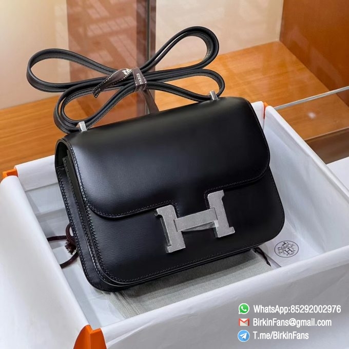 Best Replica Hermes Bags Constance Mini Bag 18cm Black Nior 89 Box Leather Silver Hardware