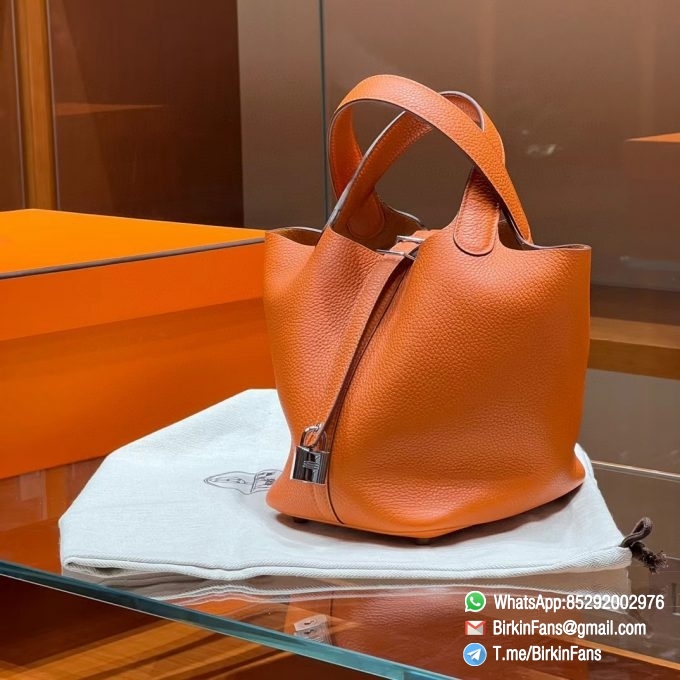 Best Replica Hermes Bags Picotin Lock Bag 18cm Orange 93 Clemence Leather Silver Hardware